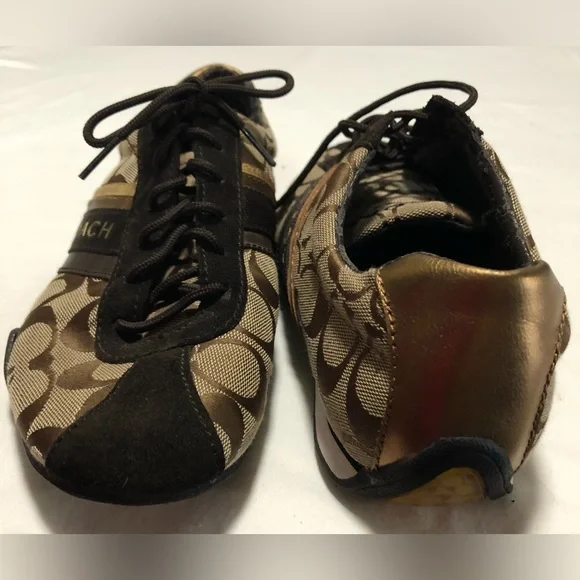 Coach Vintage Sneakers Size 8 Medium Jayme Women's Brown/Tan with Gold Detail - Picture 3 of 11
